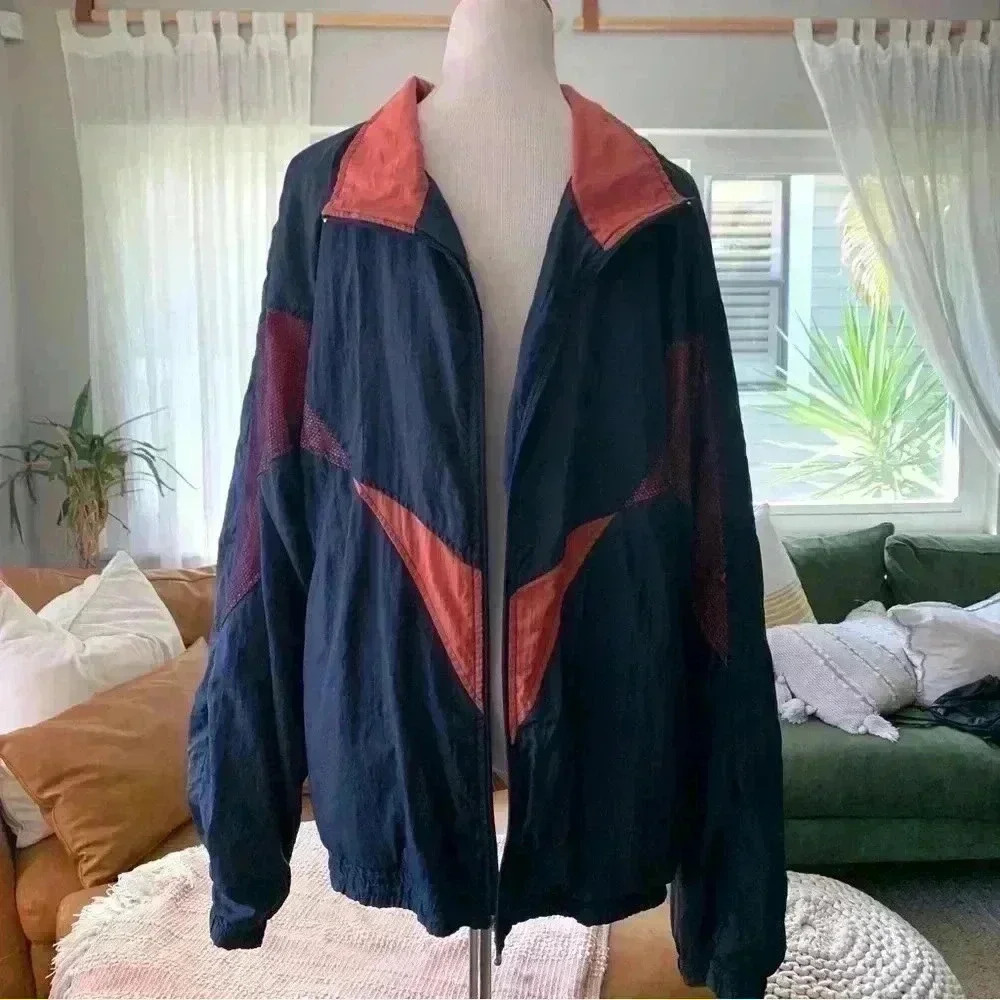 Max Gregor navy and salmon windbreaker with mesh detail